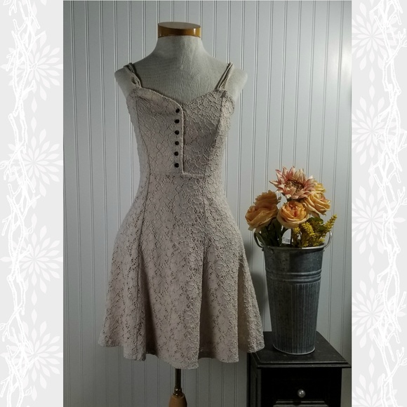 | hint of mint | tan lace bodice skater dress - Picture 1 of 5